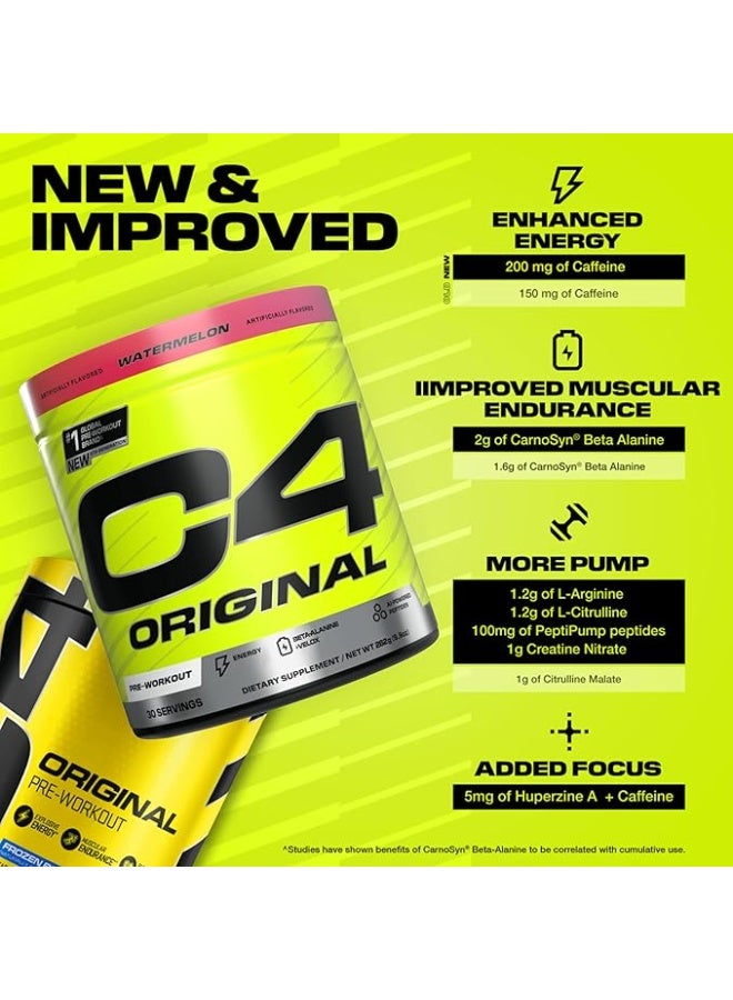 C4  Cellucor Cellucor C4 Original Pre Workout Powder Sugar-Free Drinks for Men & Women with 200mg Caffeine & 2g CarnoSyn Beta-Alanine Energy, Focus & Performance Support, Watermelon, 30 Servings - Image 4